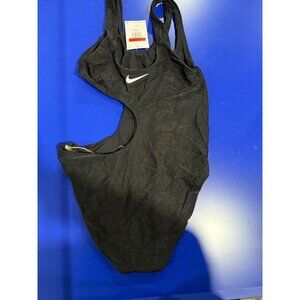 Nike Womens Black One-Piece Cutout Swimsuit Size L Textured Design Athletic Fit